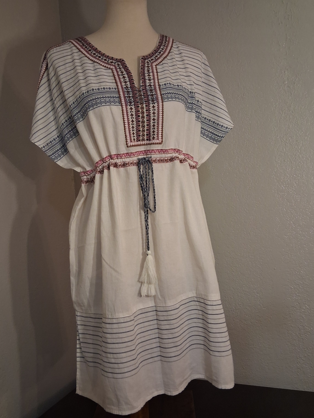 Lucky Brand NWT White Tunic Dress with Navy Pinstripes